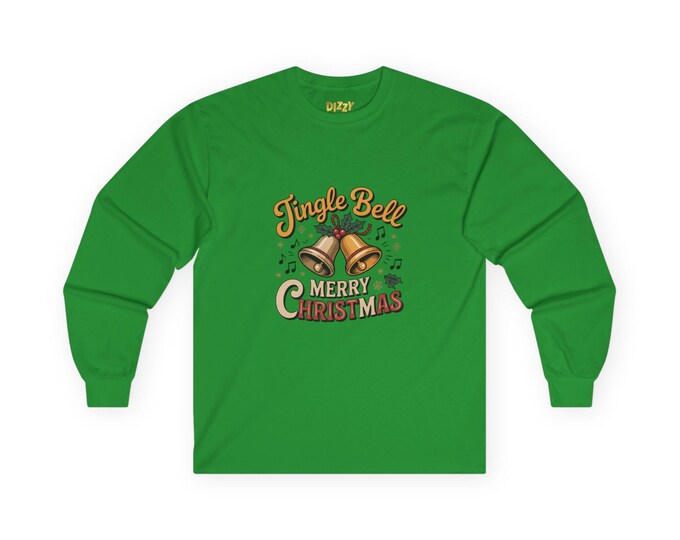 Jingle Bell Christmas Long Sleeve Tee, Holiday Cotton T-Shirt, Unisex Merry Christmas Shirt, Festive Long Sleeve Top, Cozy Christmas Apparel