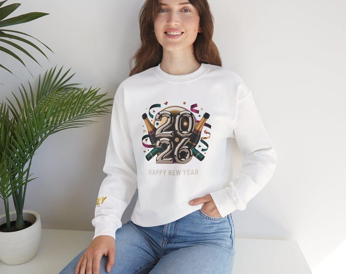 Happy New Year 2026 Crewneck Sweatshirt, Unisex New Year's Sweater, Cozy Holiday Apparel, Celebratory Gift, Festive Sweatshirt