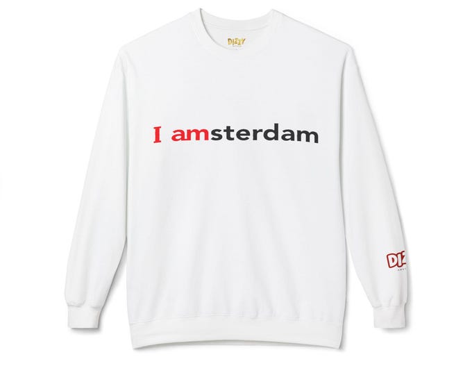 I Amsterdam Souvenir Sweatshirt, DizzyAmsterdam Style Unisex Crewneck, Soft Fleece Pullover