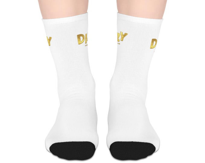 Gold DizzyAmsterdam Socks | Mid-length Socks, White with Black Heel