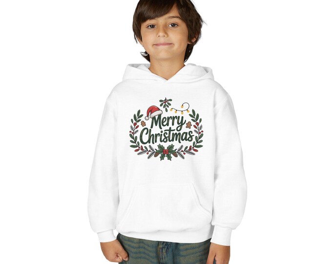 Merry Christmas Youth Hoodie, Holiday Sweatshirt for Kids, Festive Apparel, Christmas Gift, Cozy Warm Layer