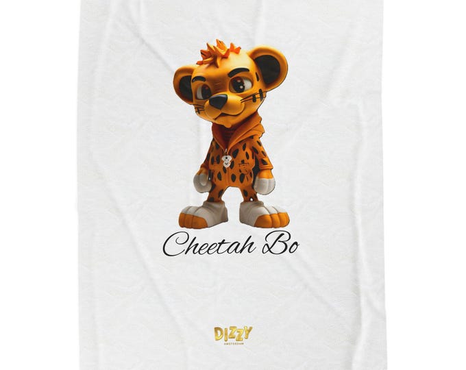 Cheetah Bo Icon, DizzyAmsterdam Original Style, Velveteen Plush Blanket, Cozy Throw, Kids Room Decor, Soft Snuggle Blanket, Birthday Gift