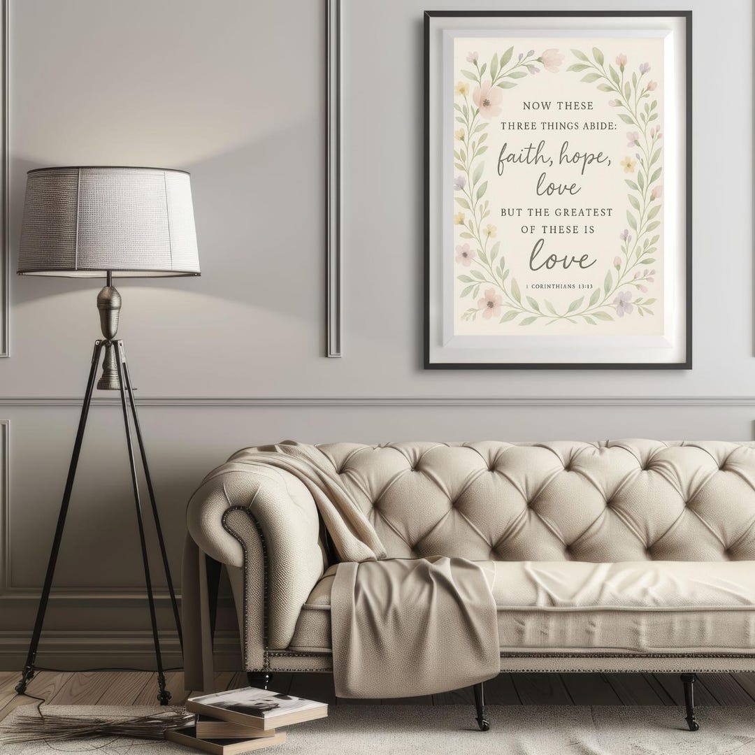 Romantic Bible Verse Wall Art 1 Corinthians 13:13 Print, Faith Hope ...