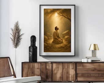 Treue Gebetswandkunst von Jesus, spirituelle christliche Wohnkultur, religiöses Kunstwerk Geschenk, inspirierende Glaubenswandkunst für Wohnzimmer