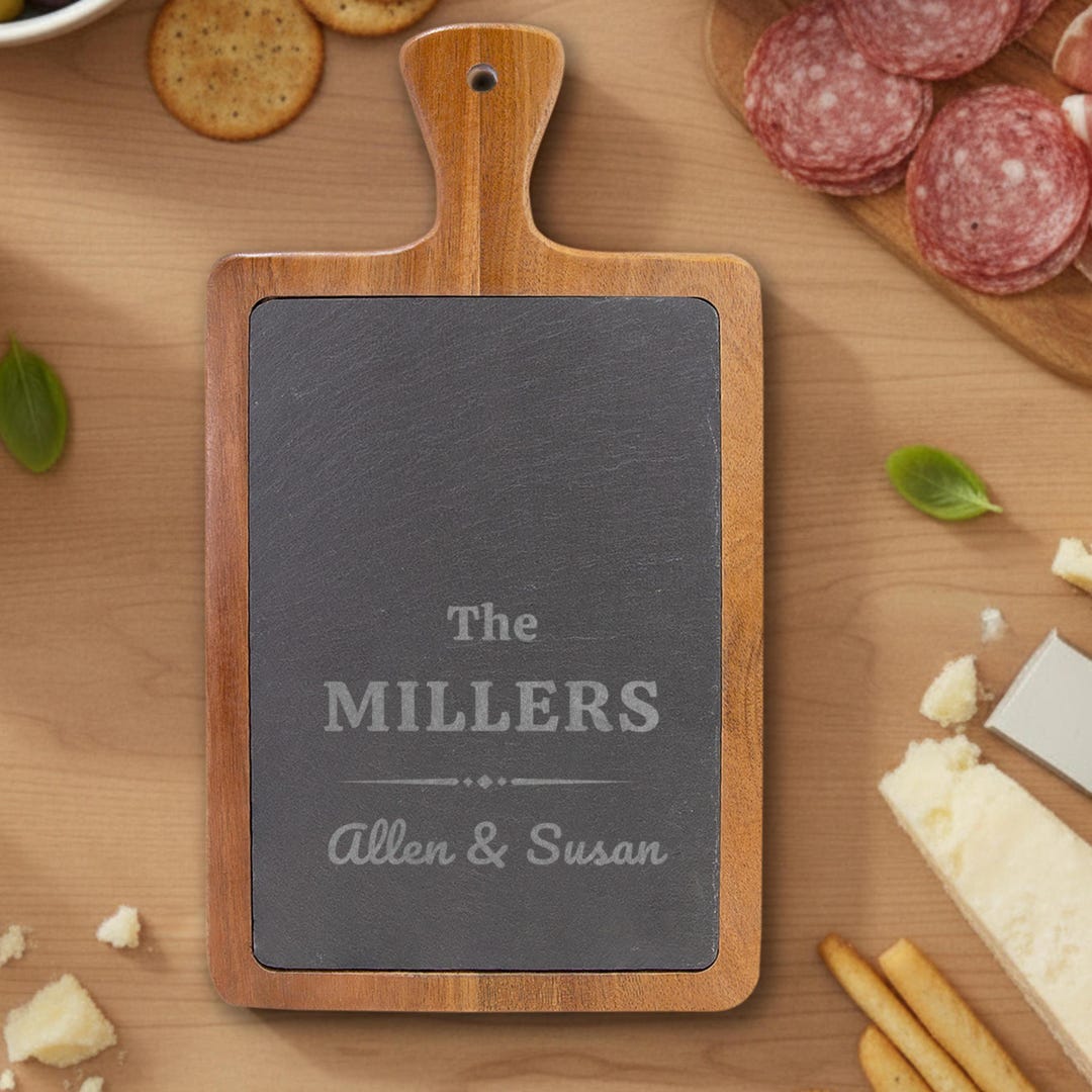 Personalized Acacia & Slate Charcuterie Board | Engraved Wedding ...