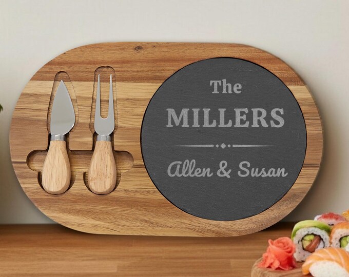 Personalized Acacia & Slate Charcuterie Board, Engraved Cutting Board ...