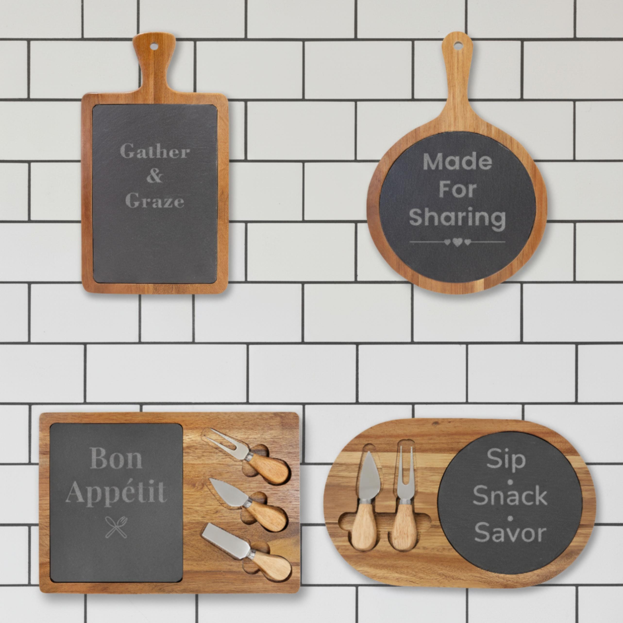 Engraved Acacia Wood Charcuterie Board – Slate Inlay Serving Platter - Etsy