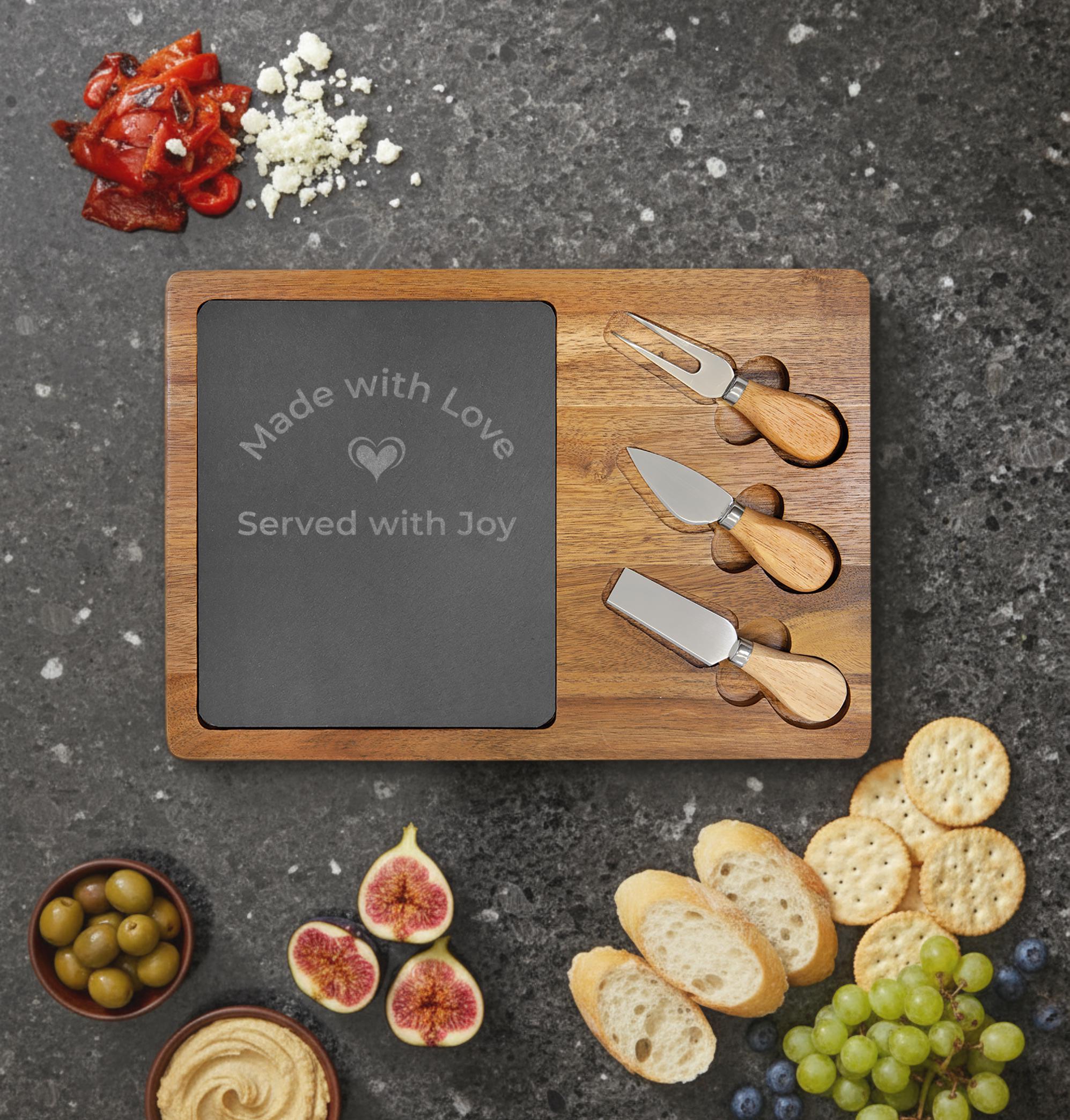 Engraved Acacia Wood Charcuterie Board – Slate Inlay Serving Platter - Etsy