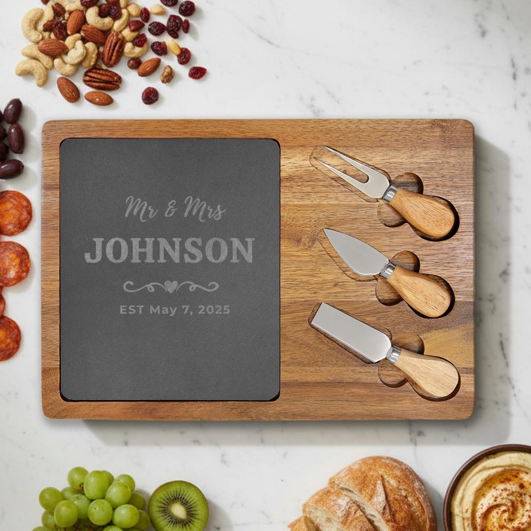 Personalized Acacia & Slate Charcuterie Board, Engraved Wedding Gift - Etsy