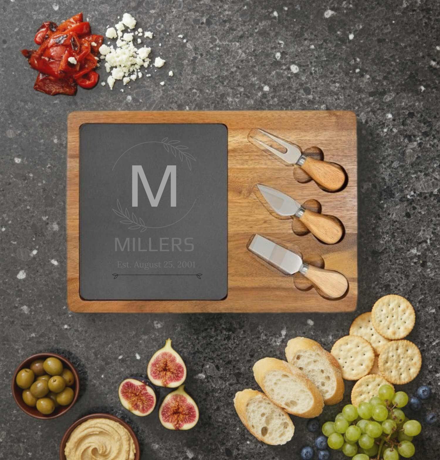 Engraved Acacia Wood Charcuterie Board – Personalized Slate Insert - Etsy