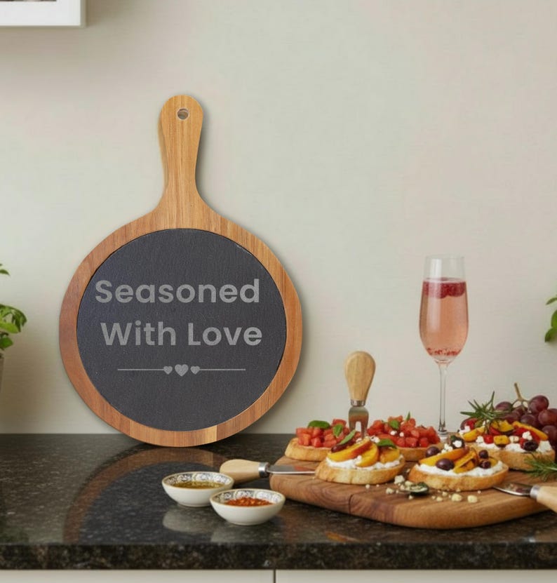 Engraved Acacia Wood Charcuterie Board – Slate Inlay Serving Platter - Etsy