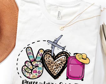 Peace Love Girls Trip Shirt, Girls trip T-Shirt, Leopard Heart Travel Tee,Getaway Outfit, Bachelorette Party Trip, Women’s Travel Gift