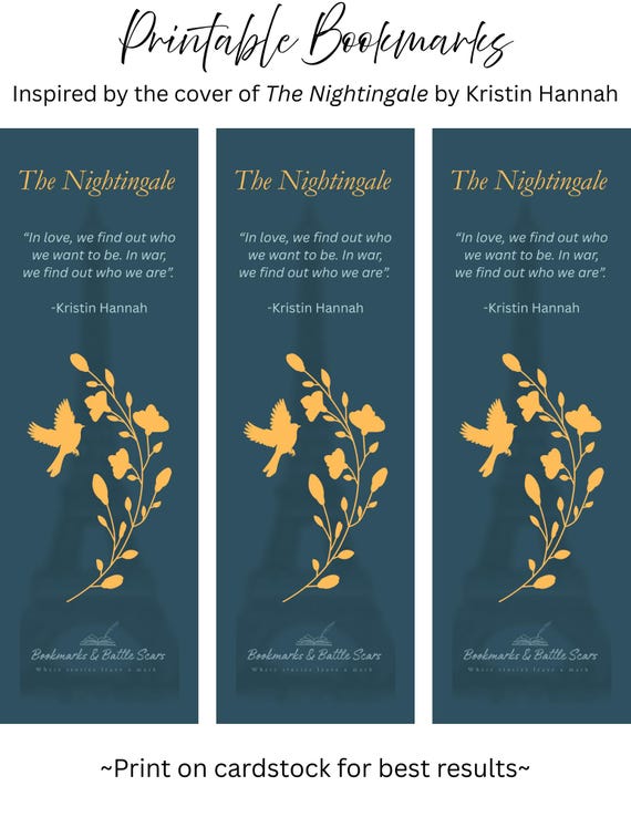 The Nightingale Printable Bookmarks | Historical Fiction Book Club Accessories | Instant Download