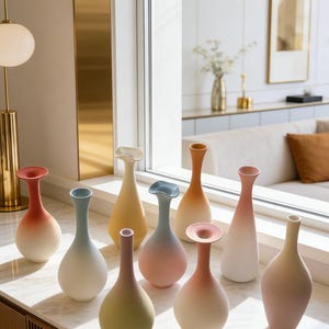 Handmade Matte Ceramic Bud Vase with Ceramic Flowers, Unique Pottery Gift for Her