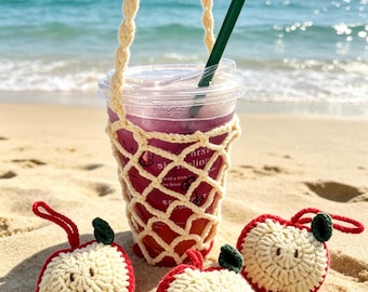 Handmade Crochet Drink Holder Sling | Foldable Bag Charm | Fits Starbucks Grande & Small Owala