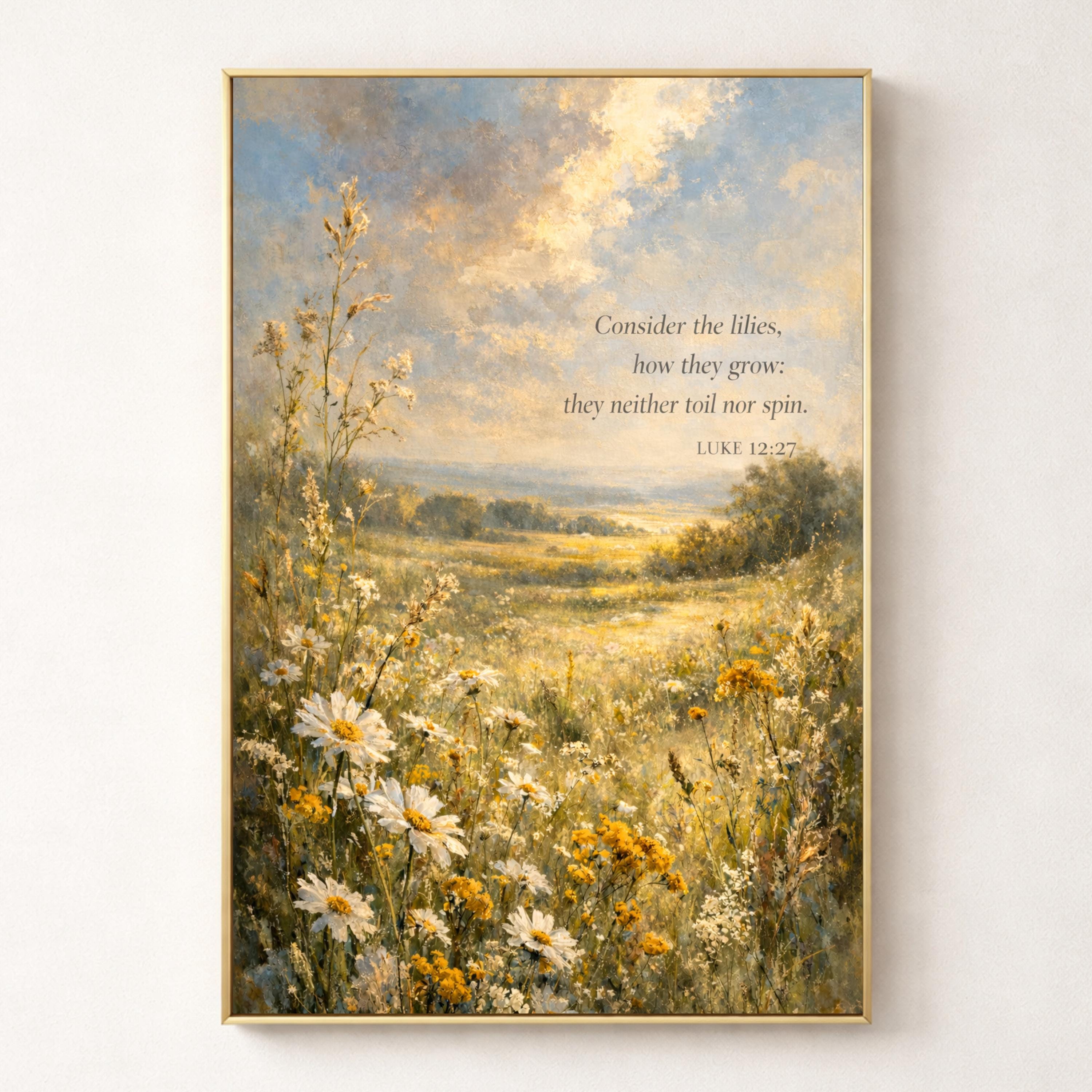 Scripture Art Print, Luke 12:27 Scripture Landscape, Christian Wall Art ...