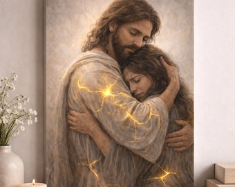 Kintsugi Jesus Christian Canvas Art, Faith Healing Artwork, Jesus Hug Painting, Vertical Religious Canvas, Christian Fine Art Home Decor