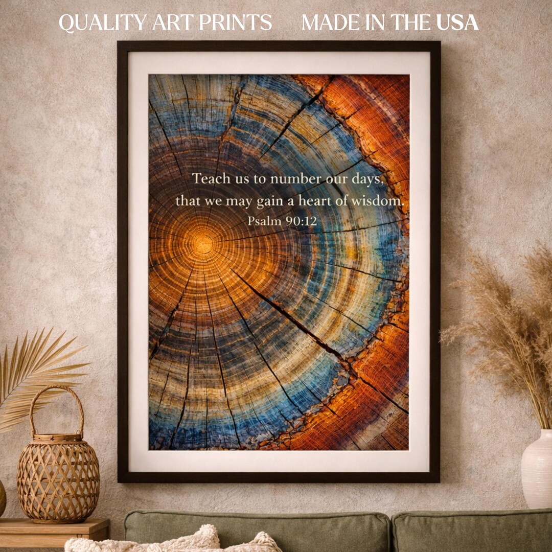 Abstract Scripture Tree Ring Wall Art Print, Colorful Wood Grain ...