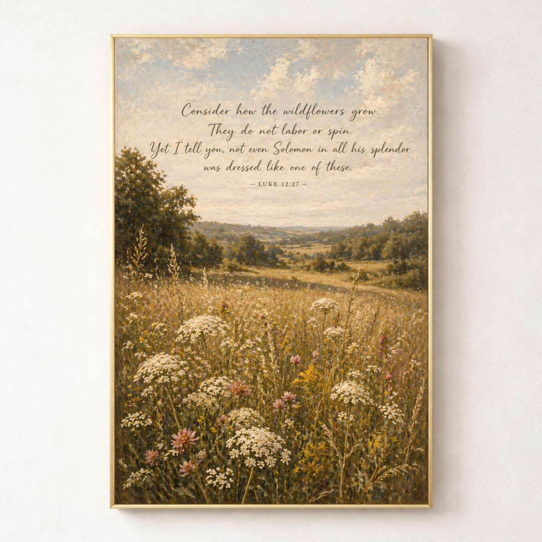 Luke 12:27 Wildflower Scripture Wall Art, Meadow Painting, Christian ...