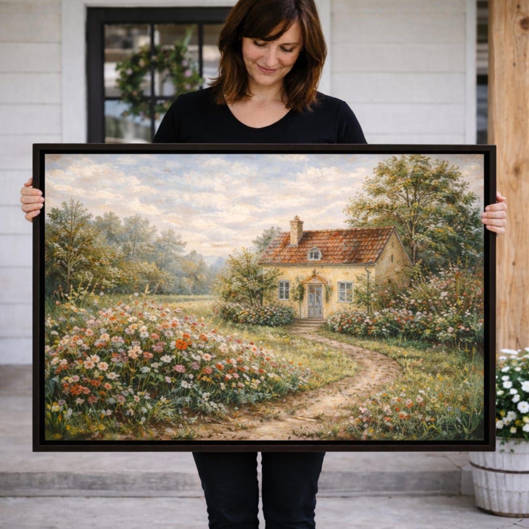 Vintage Cottage Oil Painting Wall Art | English Countryside Cottage ...