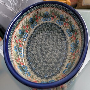 Blue Rose Polish Pottery Floral Butterfly Pattern Oval Baker - Artist Signed (ES73)