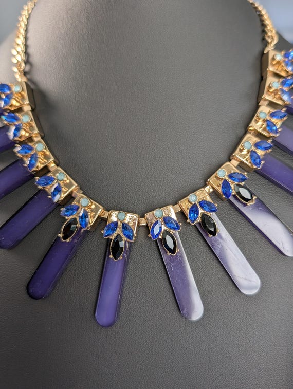 Blue Crystal Statement Necklace, Gold-Tone Radial… - image 11