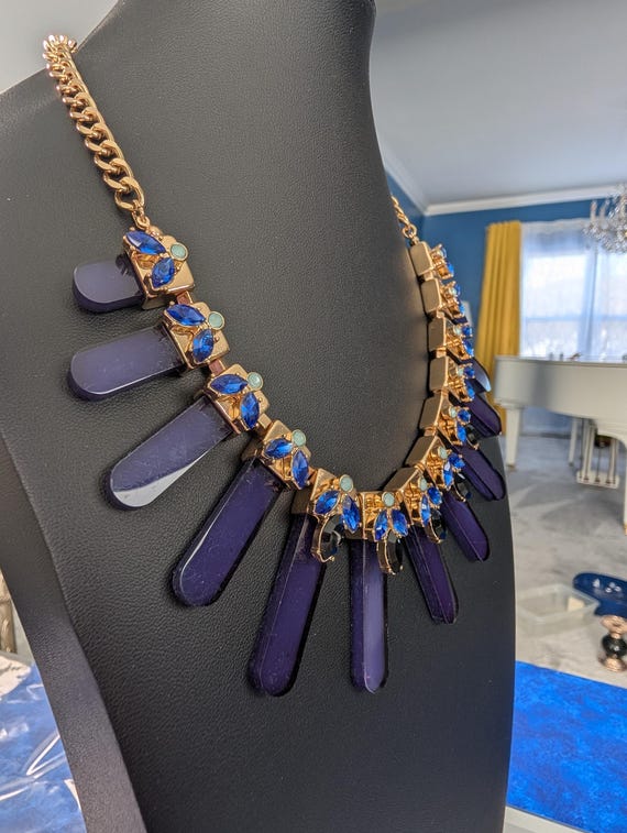 Blue Crystal Statement Necklace, Gold-Tone Radial… - image 5