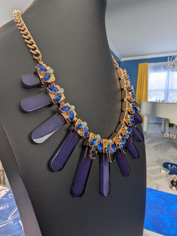 Blue Crystal Statement Necklace, Gold-Tone Radial… - image 10