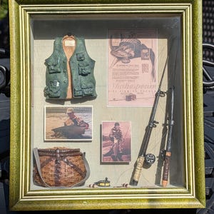 Vintage Fly Fishing Memory Shadow Box Wall Decor (EL60)