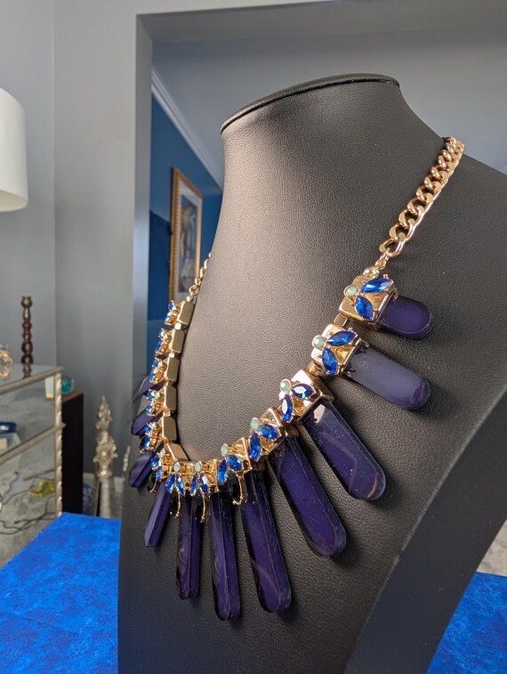 Blue Crystal Statement Necklace, Gold-Tone Radial… - image 6