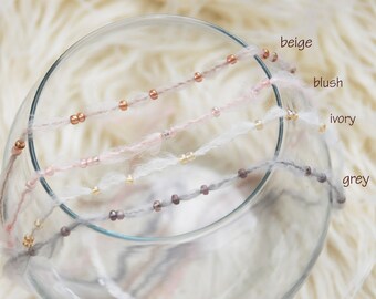 Newborn headband, Beads Tieback Headband/ Newborn photo prop/ Baby photo prop/ Eco headband/ Baby headband