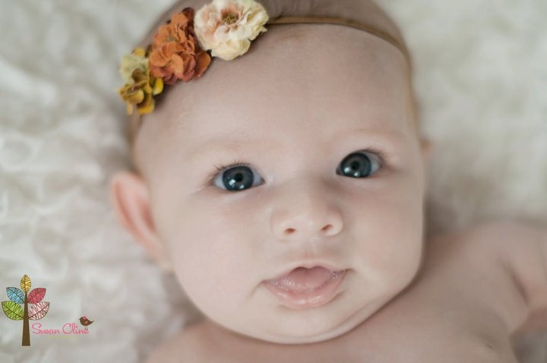 Newborn headband, Baby Headband, Flower headband, Newborn photo prop, Brown headband image 3