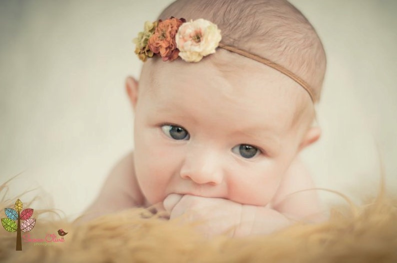 Newborn headband, Baby Headband, Flower headband, Newborn photo prop, Brown headband image 2