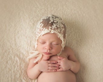 Newborn bonnet, Newborn photo prop, Newborn lace bonnet, newborn photography prop, newborn prop bonnet