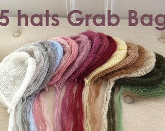 Newborn hat Grab bag, 5 hats, Newborn knitted hat, Newborn bonnet, newborn photography prop, newborn prop bonnet