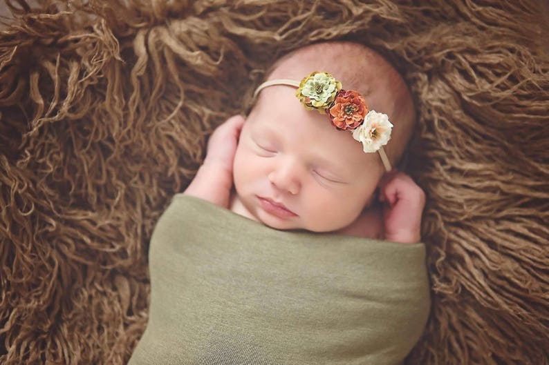 Newborn headband, Baby Headband, Flower headband, Newborn photo prop, Brown headband image 1