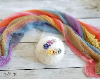 SALE- Rainbow baby, Newborn Headband, Newborn photo prop, Newborn tieback, Baby headband, baby photo prop