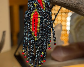 Dark Earthy Handwoven Artisan Picasso Seed Bead Fringe Earrings