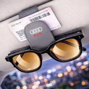 アウディ車用メガネクリップ サンバイザー レザー、アウディアクセサリー ユニバーサル装飾ギフト サングラスホルダー