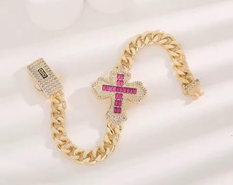 Monaco Blush Kreuz Armband Pink Crystal Glaube Schmuck