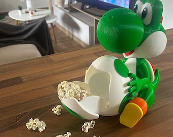 Yoshi Popcorn-Eimer – 3D-gedruckte Mario-Figur, Snackbehälter, Anime-Dekoration, Gamer-Dekoration.
