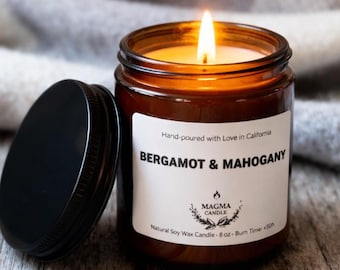 Bergamot & Mahogany Soy Candle | Warm Winter Home Fragrance | Valentines Gift for Boyfriend | Unique Gift for Dad