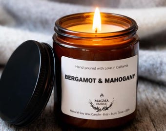 Bergamot & Mahogany Soy Candle | Cozy Autumn Night Decor | Winter Holiday Candle