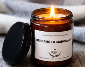 Bergamot & Mahogany Soy Candle | Luxury Gift for Father | Men's Home Decor | Gift for Dad