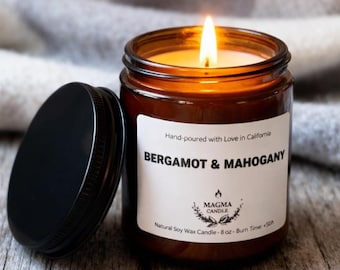 Bergamot & Mahogany Candle | Autumn Winter Gift | Christmas Soy Candle | Winter Night Scent | Elegant Holiday Decor