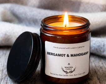 Bergamot & Mahogany Soy Candle | Gift for Book Lovers | Cozy Book Nook Scent | Winter Reading Candle