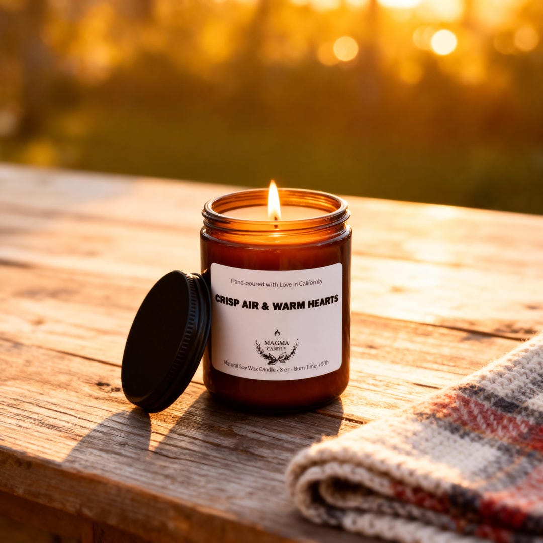 Crisp Air & Warm Hearts | Soy Candle | Amber Jar | Hand-poured | Fall ...