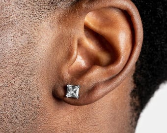 Princess Cut CZ Diamond Earrings White Gold, Stud Jewelry, Bling Earrings, Everyday Sparkle Gift