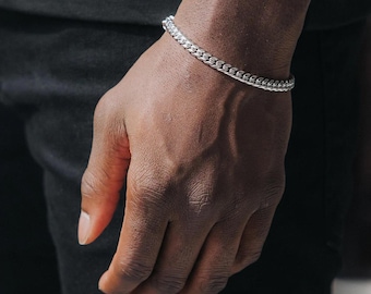 6mm Miami Cuban Bracelet , Unisex Hip Hop Chain Jewelry, Minimalist Bracelet, White Gold Link for Men and Women
