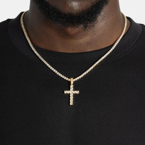Diamond Cross Pendant & 3mm Tennis Chain Bundle White Gold, Gift